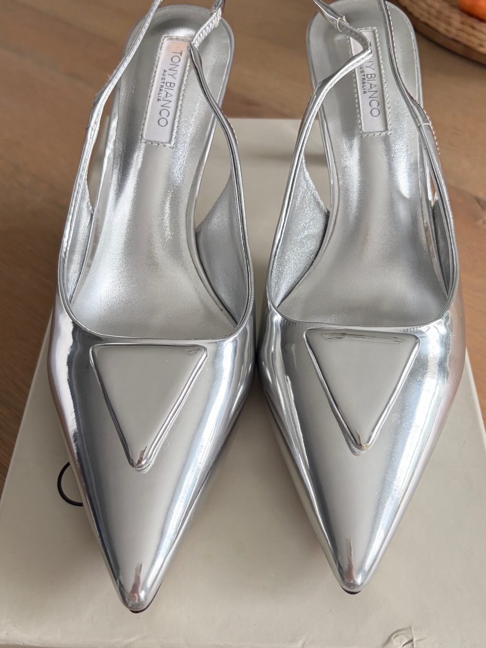 Tony Bianco Silver Pointed Slingback Pumps